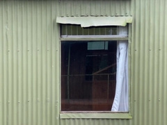 Plucky getting off by the window with jizz shot