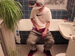 Young stud lets loose and wets himself in a naughty display