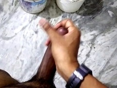 He got really horny in the bathroom and decided to have some fun with his manhood, moaning while he took care of himself for a nice release