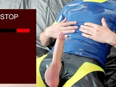 Edging fun in spandex with an epic cum explosion