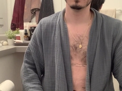 Bulbous in my bathrobe and wanking off