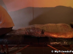 Sole fetish torture with strapped huge dude