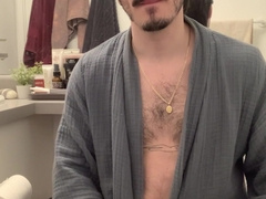 Bulbous in my bathrobe and wanking off