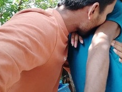 Funny moment with Indian gay couple interrupted while outdoor blowjob