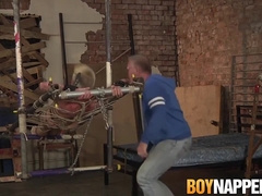 Old Man Whips And Jerks Off Restrained Submissive Guy