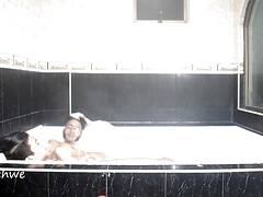 Taking a relaxing bath in a jacuzzi