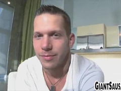 Beefy guy gives hand-job and dt