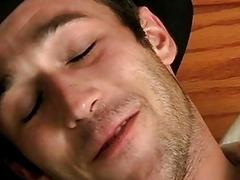 Gay cowboy smokes before stripping nude and stroking his boner