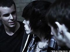 Three young gays making out before anal pounding hardcore