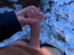 Enormous jizm stream in the cold air! My hard-on don't mind some winter lol.