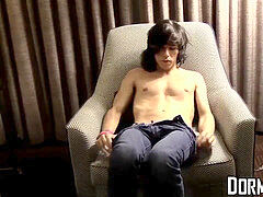 fag university student grips manhood and jerks off