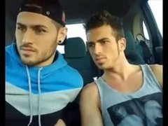 Nice men deep throating and smooching in the van