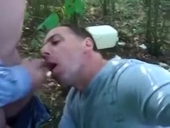 Nasty guy sucks cock in the forest