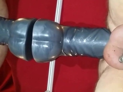 Prostate milking with HUGE dildo in Chastity till orgasm