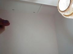 Guy jerking off uncircumcised cock on the table  #12