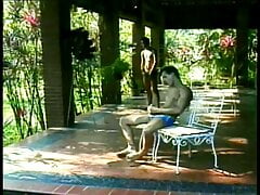 Two gay dudes get horny and fuck each other out on the veranda