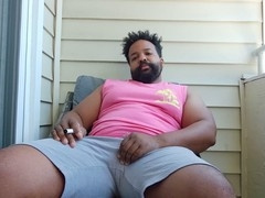 Muscular dad jerks off his BBC on the balcony for a creamy climax