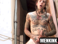 Tatted dude Ruckus giving his long horny BONER a RAVIGING handjob