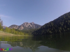 Extraordinary underwater getting off practice in a mountain lake while fishes observe. (S)