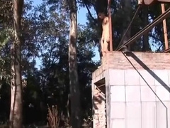 Horny Lohan spies on a wanking boy outdoors