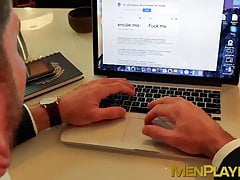 Deep anal sex for two men inside of their cubicle office