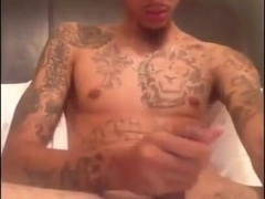 Black Guy Masturbates and Cums All Over Bed