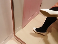 White Patent Pumps with Black Pantyhose Teaser 23