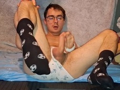 College stud strokes his massive dick and cums on underwear