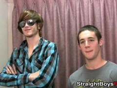 Straight guys jerking off and receiving blowjobs from chick