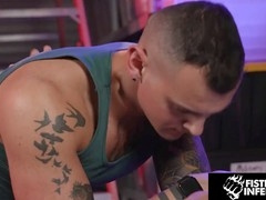 Buff guy with hairy muscles into BDSM gets wild playtime