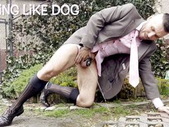 Businessman in sheer socks stretching his ass during home office till orgasm