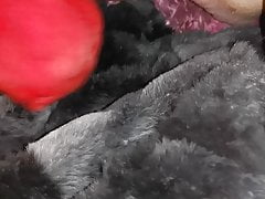 Rabbit fur mitten cumshot