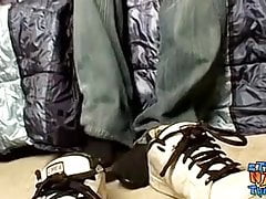 Cute straight youngster tugs his cock and cums on himself