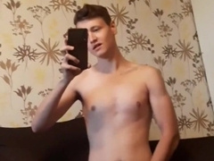 The young boy jism on the mirror two times