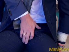 Guys in suits bang after nice business meeting and love it