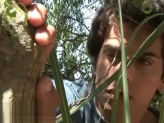 Jerking outdoors twink interrupted by a passer-by