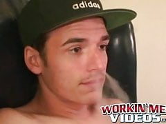 Amateur dude does an interview and cums while jerking off