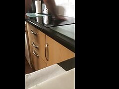 Cleaning my kithen naked and playing with my cock