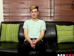 Shy twink gets naked after interview