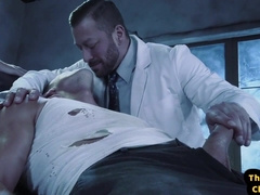 Athletic bottom spitroasted by doctor before fisted in trio