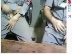 Employees jerking together at office