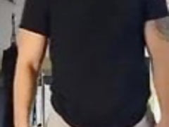 Huge bulge guy lifting weights