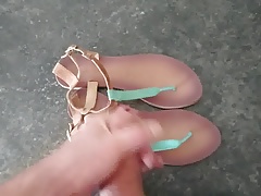 Cum on green brown summer sandals