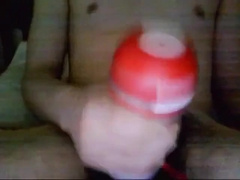 Bi 18 yr old stroking his virgin cock with my new Tenga cup. 2