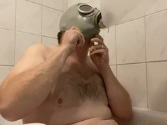 Latex twink gets double release with big cock cumshot