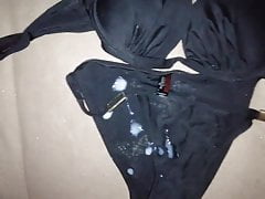 Cum on Black Bikini Bra 32D and Panties Set