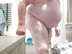 Naked, drying, balls beating