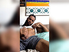 black guy tugging in Bed for money on cam