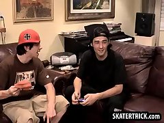 Skater hunk getting his ass spanked on the couch