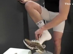 twink pissing in his Adidas tracksuit